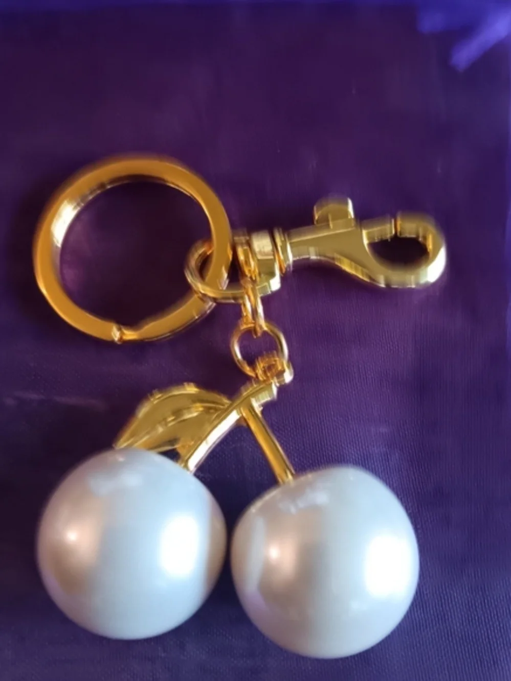 Gold Cherry Pearl Keychain - Women Accessories
